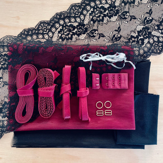 Wine Bra & Brief Making Kit with Black Lace | Peaches Bra Kit