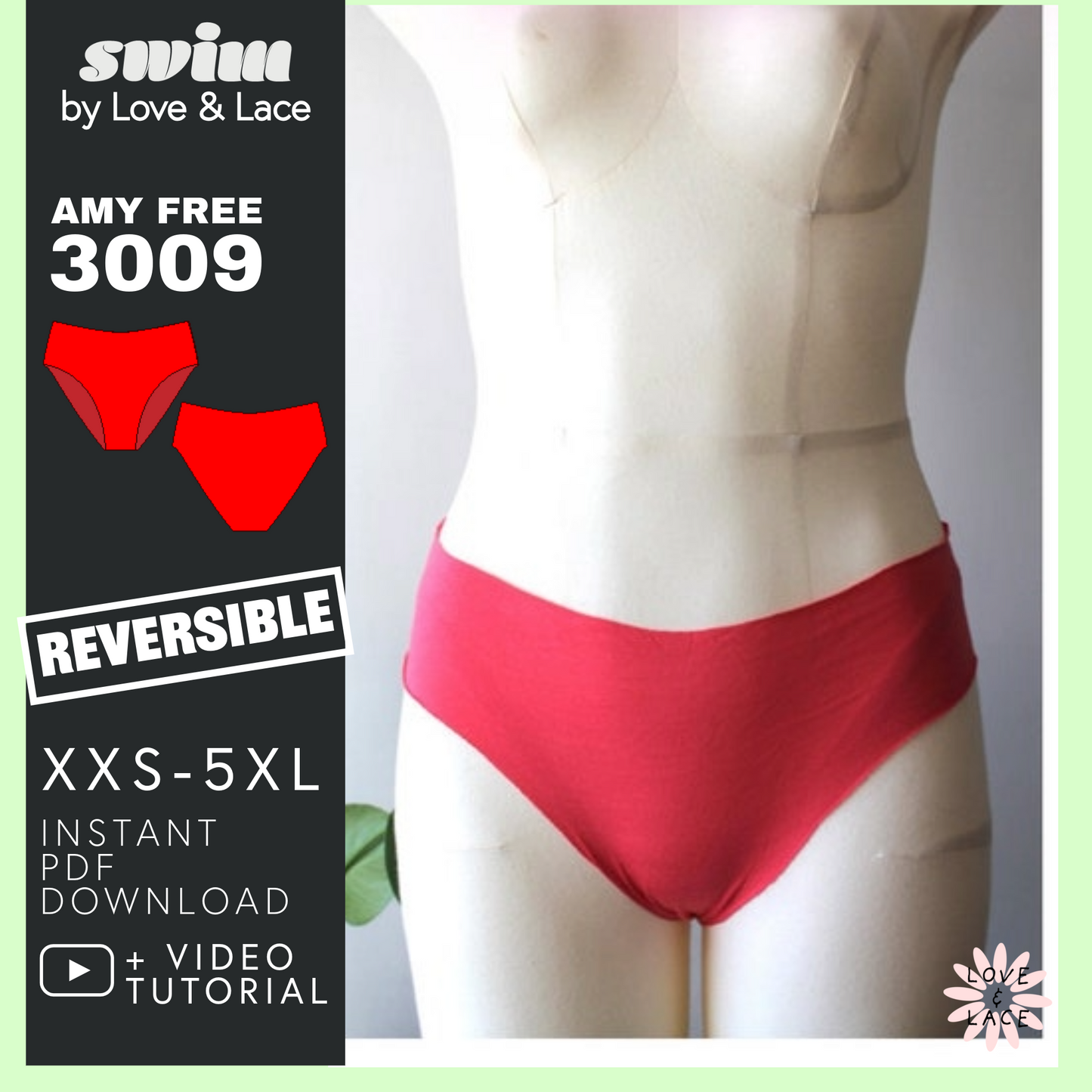 Free Swimwear Sewing Pattern | Mid Rise Bottoms | Sizes XXS-5XL | Amy