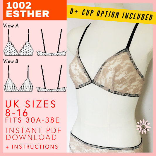 Esther Bralette Pattern sizes 8-16 with D+ Cup Option Included